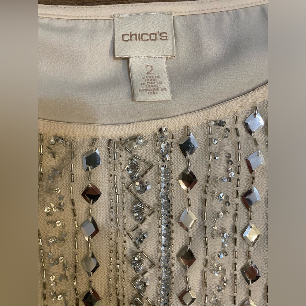 Chico’s Embellished Tank Champagne Color Size 2 /M/12 - Picture 7 of 11
